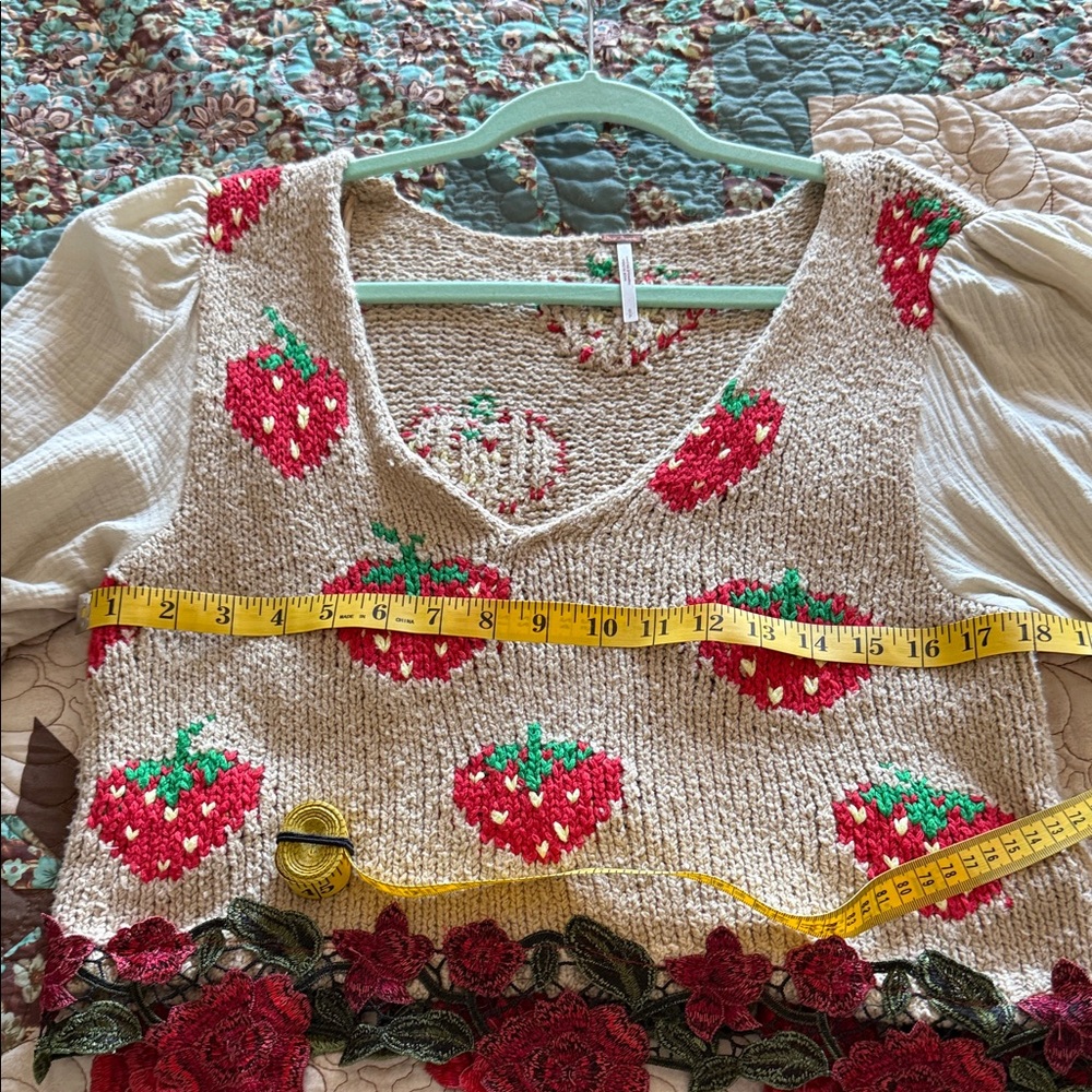 Free People Cream and Red Strawberry Knit top - Picture 14 of 14